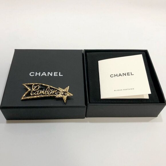 CHANEL Black CC Logo Shooting Star Brooch Gold Tone Pin B24P Auth w/Box #22214 - Picture 9 of 9